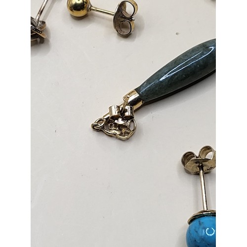 35 - Pair of 14ct Gold Jade Earrings Fully Hallmarked on Stem Along with Other Odd Gold Earrings Weighs 6... 