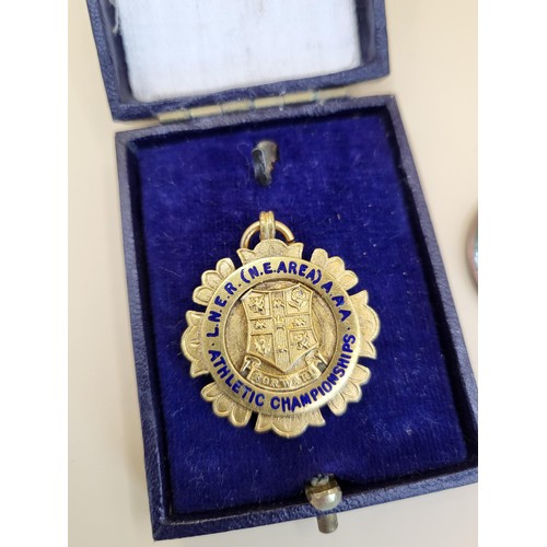 59 - Six L.N.E.R Medals ( Not Silver) along with Austrain Ski Medal Badge&nbsp;