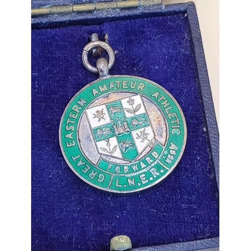 60 - Six Sterling Silver L.N.E.R Medals Awarded For Athletics along with Three Other Sterling Athletic Me... 