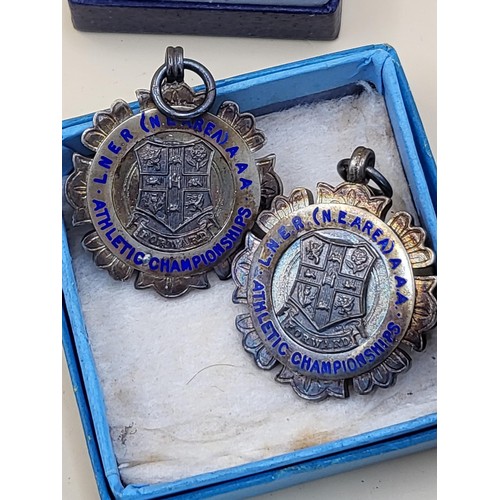 60 - Six Sterling Silver L.N.E.R Medals Awarded For Athletics along with Three Other Sterling Athletic Me... 