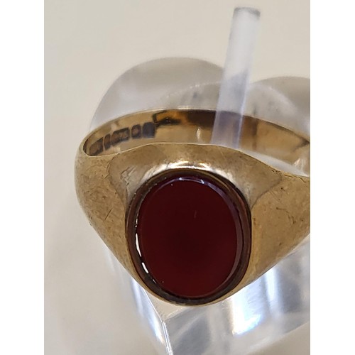 54 - 9ct Gold Bloodstone Pinkie Ring Size M Weighs 2.3g Fully Hallmarked&nbsp;