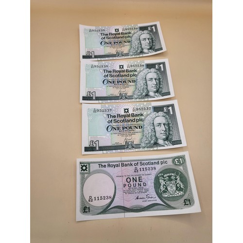 Four The Royal bank of Scotland One Pound Notes Three Year 2000 All ...