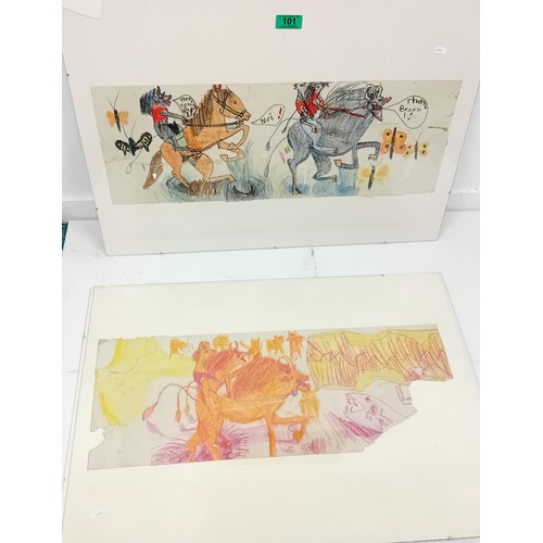 101 - Two framed quirky artworks Child like drawings60x84cm