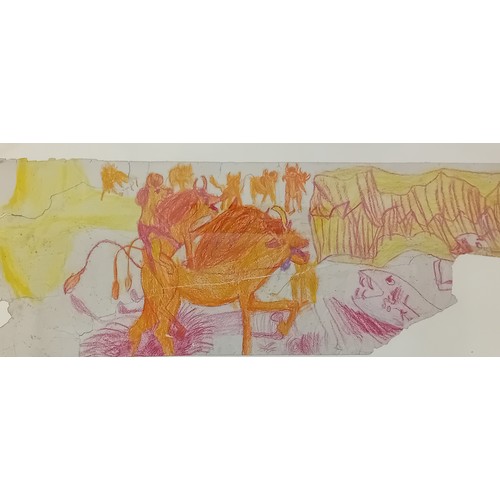 101 - Two framed quirky artworks Child like drawings60x84cm