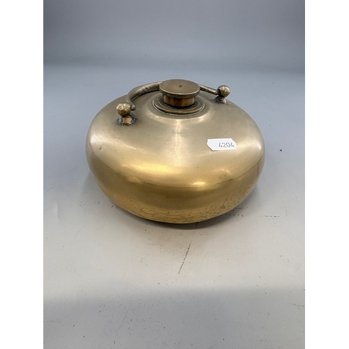 178 - Vintage Oriental Brass Tea Caddy Height 12cm Marks to Base Diameter 18cm