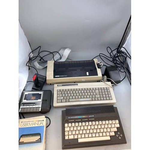 195 - Amstrad 256k Personal Word Processor & Printer Along with Commodore Plus/4 Games Console, Joysti... 
