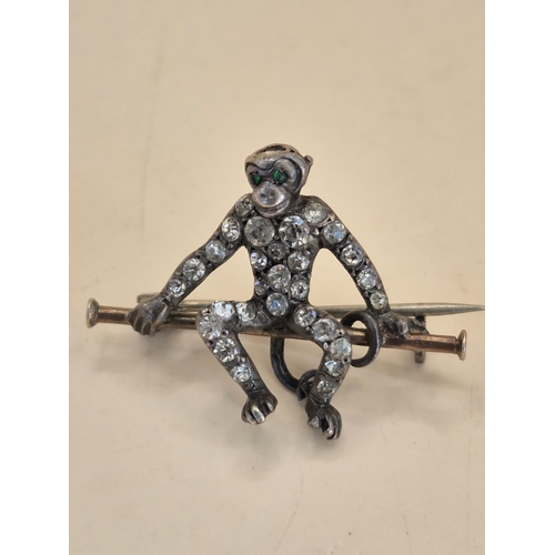 174 - 925 Silver & Crystal Monkey Pendant & Brooch Measures Pendant 3.5cm Drop Brooch 3cm Long