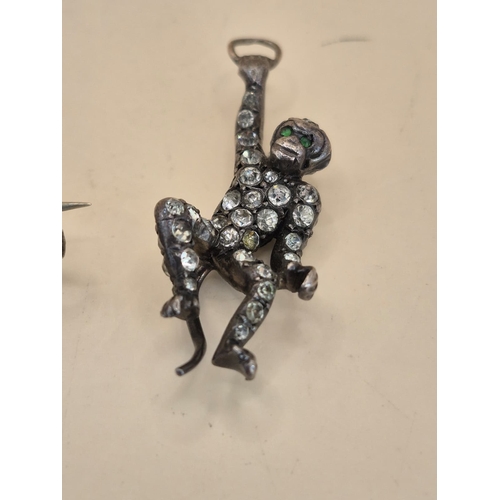 174 - 925 Silver & Crystal Monkey Pendant & Brooch Measures Pendant 3.5cm Drop Brooch 3cm Long
