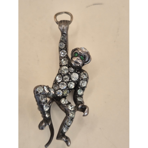 174 - 925 Silver & Crystal Monkey Pendant & Brooch Measures Pendant 3.5cm Drop Brooch 3cm Long