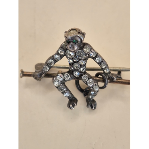 174 - 925 Silver & Crystal Monkey Pendant & Brooch Measures Pendant 3.5cm Drop Brooch 3cm Long