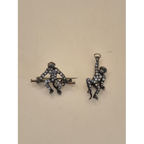 174 - 925 Silver & Crystal Monkey Pendant & Brooch Measures Pendant 3.5cm Drop Brooch 3cm Long