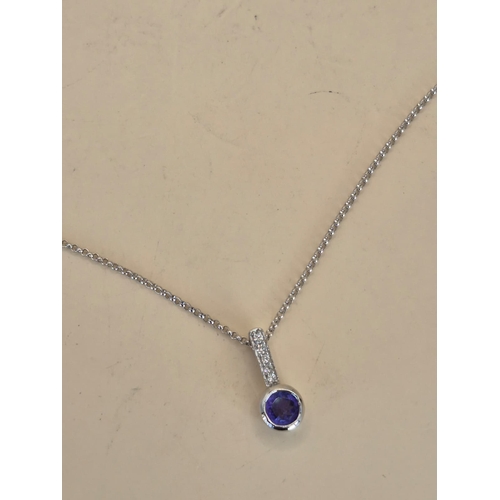 197 - 18ct White Gold Diamond & Amethyst Pendant On A 18ct Gold Chain Measures 41cm Unclasped Fully Ha... 