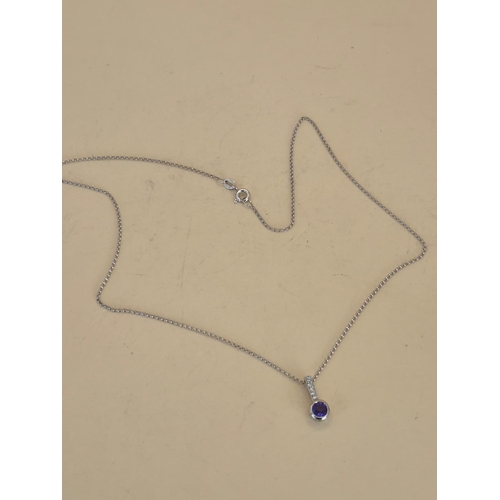 197 - 18ct White Gold Diamond & Amethyst Pendant On A 18ct Gold Chain Measures 41cm Unclasped Fully Ha... 