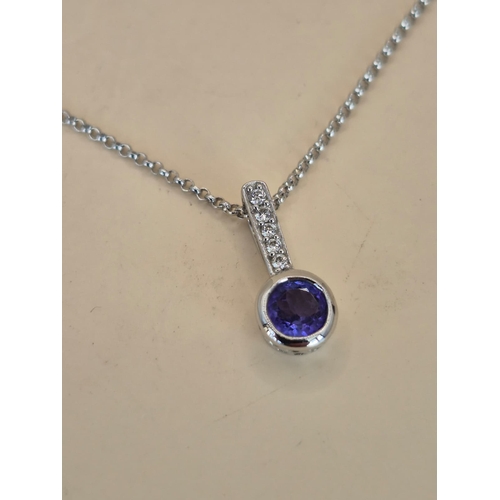 197 - 18ct White Gold Diamond & Amethyst Pendant On A 18ct Gold Chain Measures 41cm Unclasped Fully Ha... 