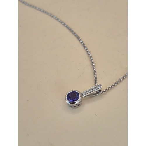 197 - 18ct White Gold Diamond & Amethyst Pendant On A 18ct Gold Chain Measures 41cm Unclasped Fully Ha... 
