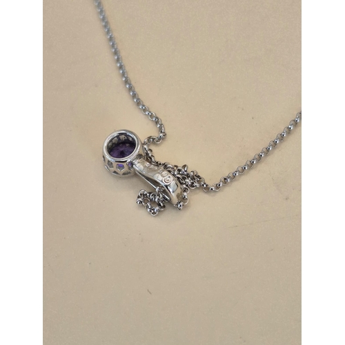 197 - 18ct White Gold Diamond & Amethyst Pendant On A 18ct Gold Chain Measures 41cm Unclasped Fully Ha... 