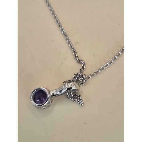 197 - 18ct White Gold Diamond & Amethyst Pendant On A 18ct Gold Chain Measures 41cm Unclasped Fully Ha... 