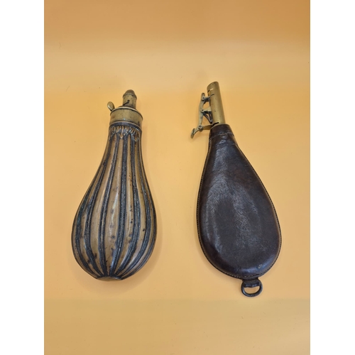 219 - Two Vintage Gun Powder Flask Includes a Copper Dixon & Sons One along with a Unmarked Leather On... 