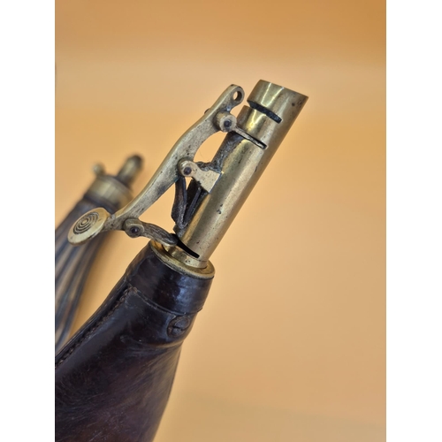 219 - Two Vintage Gun Powder Flask Includes a Copper Dixon & Sons One along with a Unmarked Leather On... 