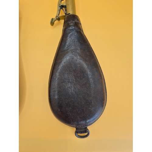 219 - Two Vintage Gun Powder Flask Includes a Copper Dixon & Sons One along with a Unmarked Leather On... 