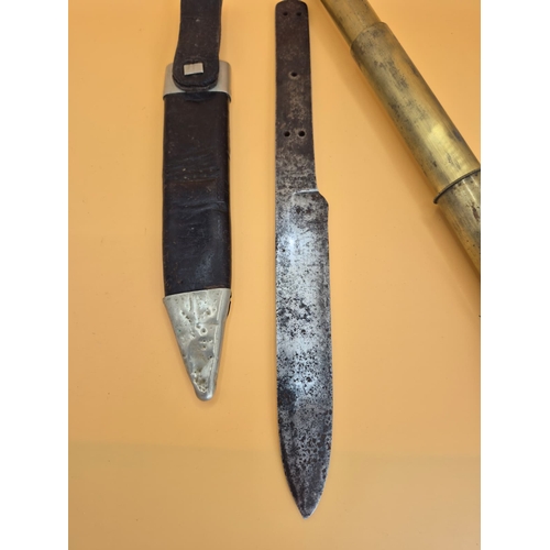 218 - Early Skean Dhu Missing Handle by Rodgers & Sons No 6 Norfolk's along with Three Drawer Telescop... 