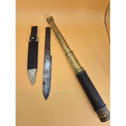 218 - Early Skean Dhu Missing Handle by Rodgers & Sons No 6 Norfolk's along with Three Drawer Telescop... 