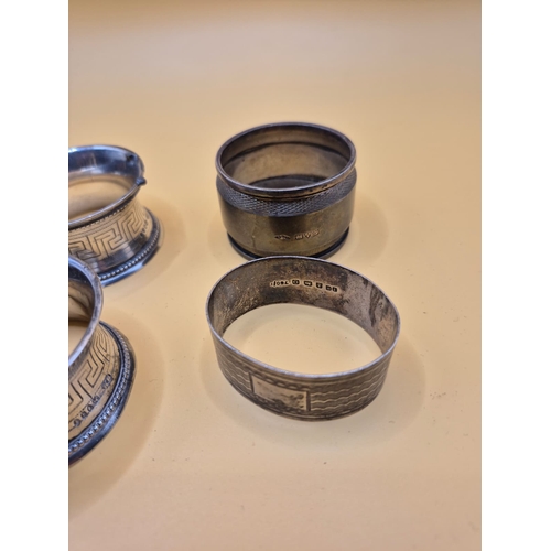 221 - Four Sterling Silver Napkin Rings Fully Hallmarked Weighs 102g The Two Same Ones Have Welded Kind of... 