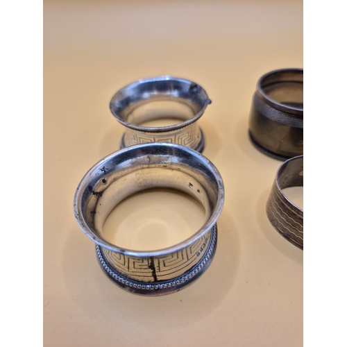 221 - Four Sterling Silver Napkin Rings Fully Hallmarked Weighs 102g The Two Same Ones Have Welded Kind of... 
