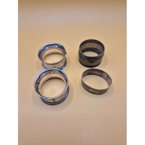221 - Four Sterling Silver Napkin Rings Fully Hallmarked Weighs 102g The Two Same Ones Have Welded Kind of... 