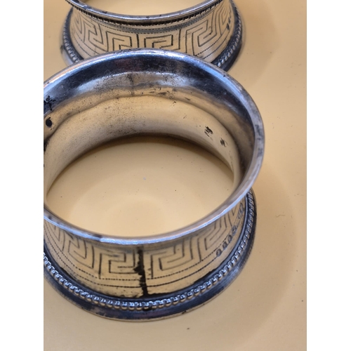 221 - Four Sterling Silver Napkin Rings Fully Hallmarked Weighs 102g The Two Same Ones Have Welded Kind of... 