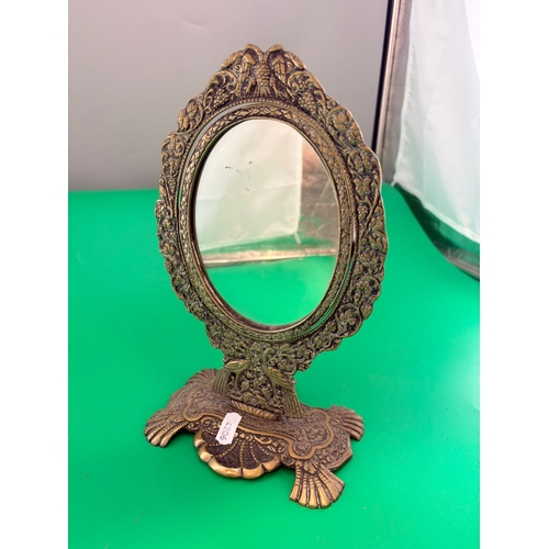 29 - Antique Ornate Brass Vanity Mirror Height 26cm