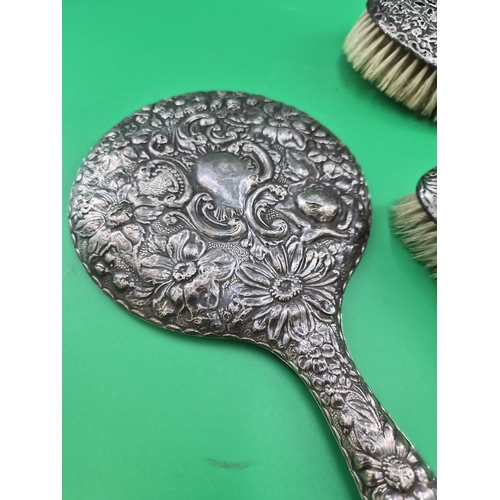 312 - Three Pieces of Sterling Silver Vanity Item Includes Mirror, & Two Brushes Not A Set Just Suitab... 