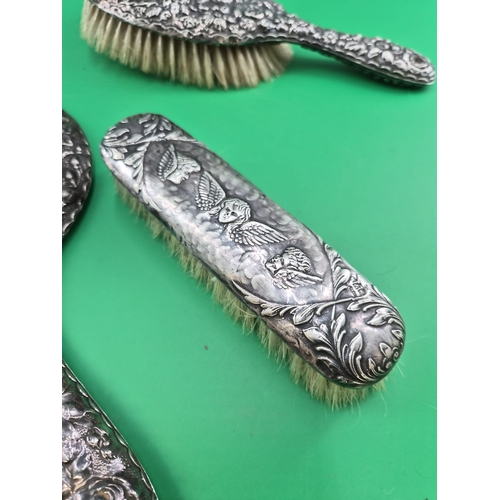 312 - Three Pieces of Sterling Silver Vanity Item Includes Mirror, & Two Brushes Not A Set Just Suitab... 