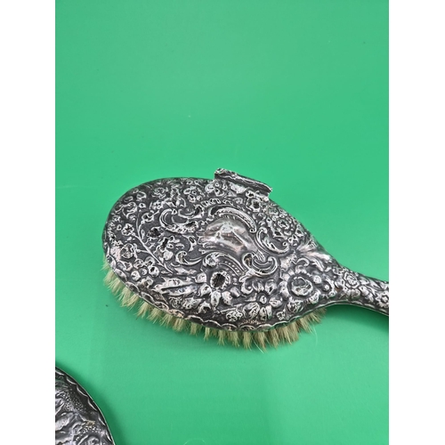 312 - Three Pieces of Sterling Silver Vanity Item Includes Mirror, & Two Brushes Not A Set Just Suitab... 