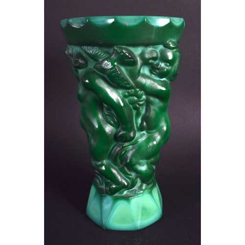 10 - AN ART DECO CONTINENTAL MALACHITE GOBLET VASE decorated with figures. 16 cm high.
