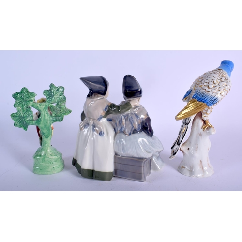 100 - AN ANTIQUE CONTINENTAL PORCELAIN BIRD together with another figure etc. (3)