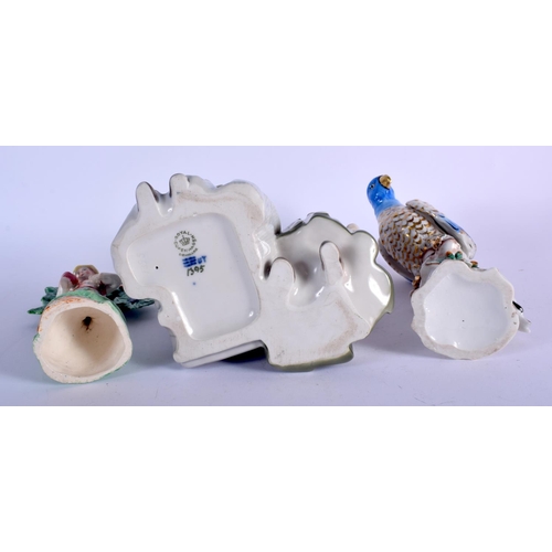 100 - AN ANTIQUE CONTINENTAL PORCELAIN BIRD together with another figure etc. (3)