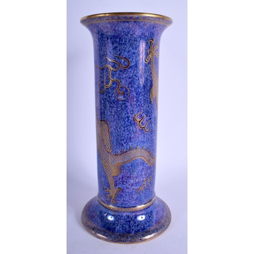 101 - A LARGE WEDGWOOD LUSTRE PORCELAIN CYLINDRICAL VASE painted with dragons. 29 cm high.