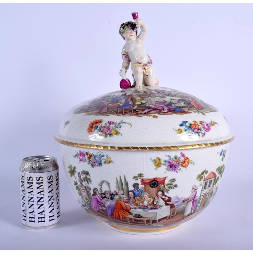 104 - A FINE LARGE 19TH CENTURY KPM BERLIN TUREEN AND COVER wonderfully painted with figures enjoying a fe... 