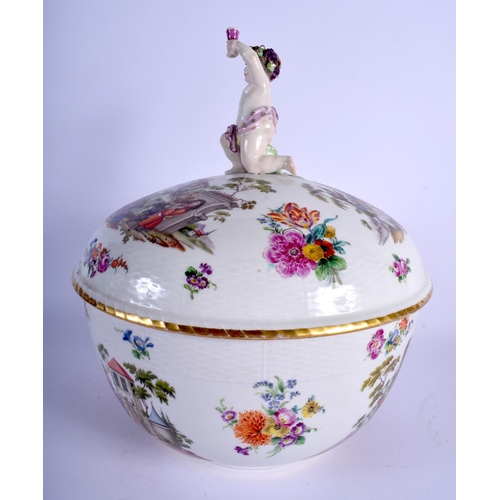 104 - A FINE LARGE 19TH CENTURY KPM BERLIN TUREEN AND COVER wonderfully painted with figures enjoying a fe... 
