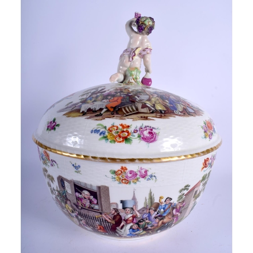 104 - A FINE LARGE 19TH CENTURY KPM BERLIN TUREEN AND COVER wonderfully painted with figures enjoying a fe... 