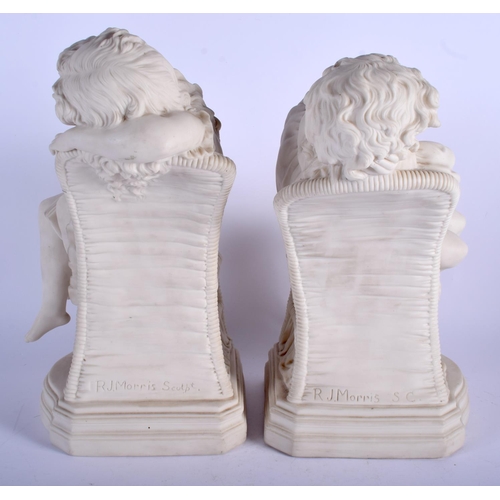113 - A LARGE PAIR OF 19TH CENTURY ENGLISH PARIANWARE FIGURES After R J Morris, modelled as sleeping child... 
