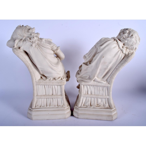 113 - A LARGE PAIR OF 19TH CENTURY ENGLISH PARIANWARE FIGURES After R J Morris, modelled as sleeping child... 