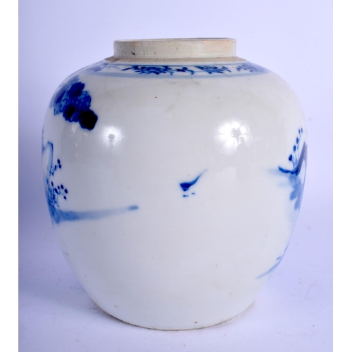1151 - AN 18TH/19TH CENTURY CHINESE BLUE AND WHITE PORCELAIN GINGER JAR Qing, painted with flowers. 15 cm x... 