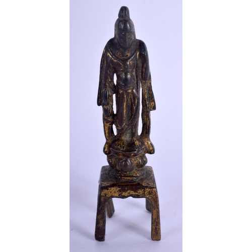 1155 - A RARE EARLY CHINESE LACQUERED BRONZE VOTIVE BUDDHISTIC FIGURE Northern Wei Dynasty. 9 cm high.