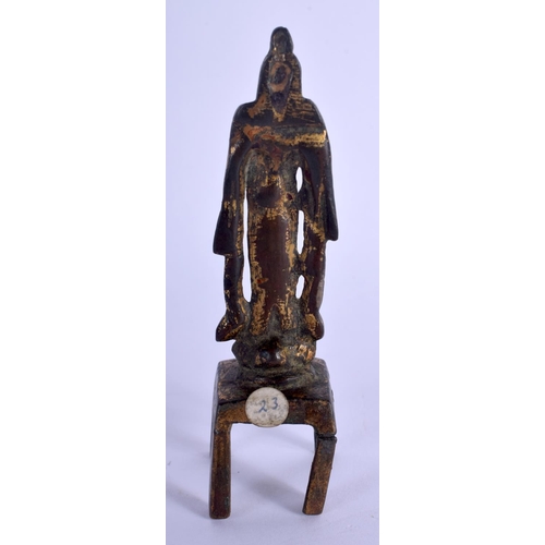 1155 - A RARE EARLY CHINESE LACQUERED BRONZE VOTIVE BUDDHISTIC FIGURE Northern Wei Dynasty. 9 cm high.
