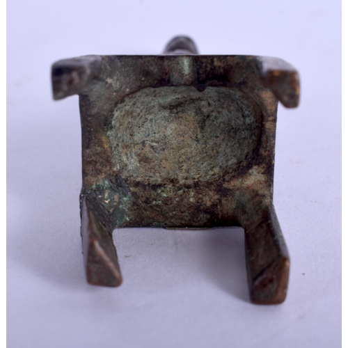 1155 - A RARE EARLY CHINESE LACQUERED BRONZE VOTIVE BUDDHISTIC FIGURE Northern Wei Dynasty. 9 cm high.