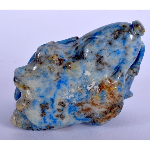 1158 - AN EARLY 20TH CENTURY CHINESE CARVED LAPIS LAZULI GROUP Late Qing, modelled as a rat upon corn. Lapi... 