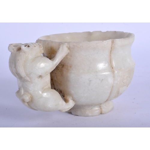 1162 - A 19TH CENTURY CHINESE CARVED HARDSTONE LIBATION CUP Qing, of lobed form, sung style. 9.5 cm wide.