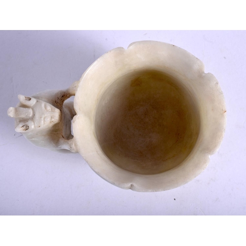 1162 - A 19TH CENTURY CHINESE CARVED HARDSTONE LIBATION CUP Qing, of lobed form, sung style. 9.5 cm wide.